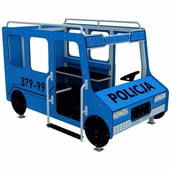 Pojazd policyjny – zabawkowy moduł na plac zabaw, konstrukcja stalowa i płyta HDPE