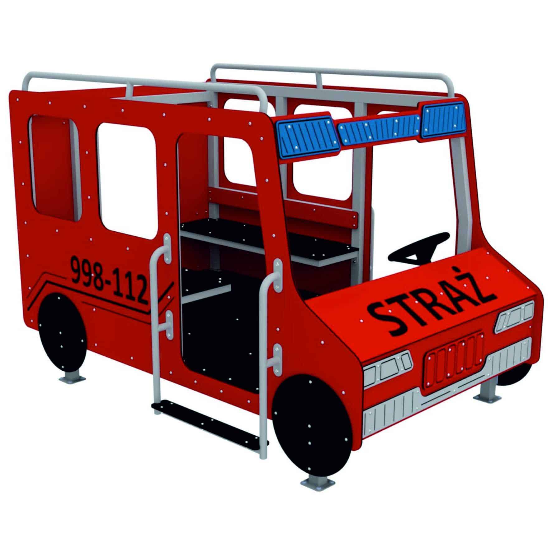 Pojazd Straż Pożarna – czerwony wóz strażacki na plac zabaw z panelami HDPE